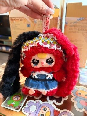 Lily rabbit in town Red Plush Bunny Doll with Denim Dress